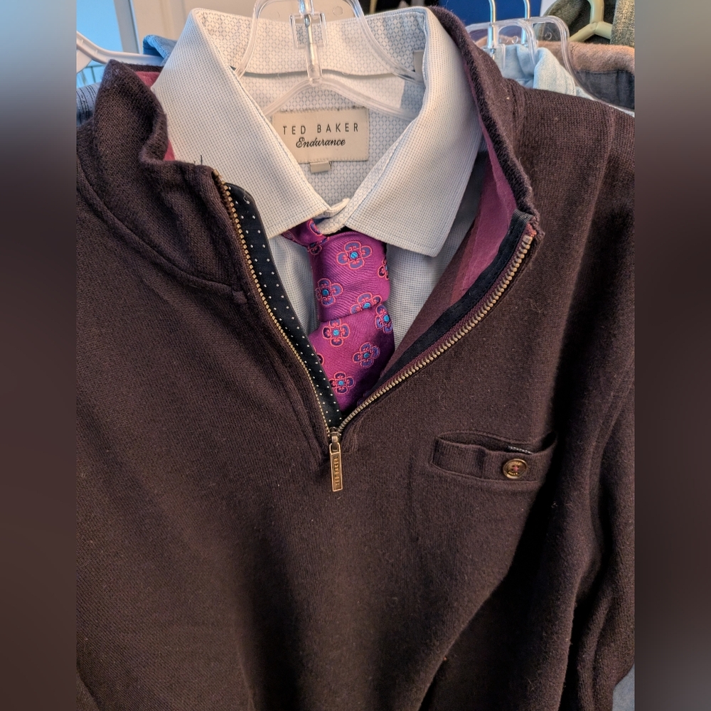 Ted Baker Men’s 1/4 Zip Pullover, Endurance Dress Shirt & Silk Tie Size XL